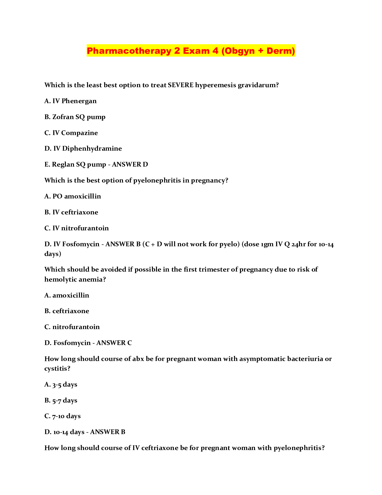 Preview image for Pharmacotherapy 2 Exam 4 (Obgyn + Derm)